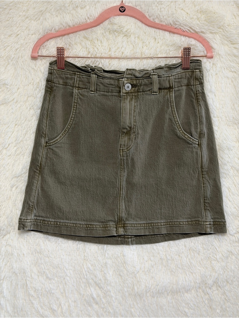 American Eagle Womens Highest Rise Paperbag Waist Mini Skirt 4 Green Utility